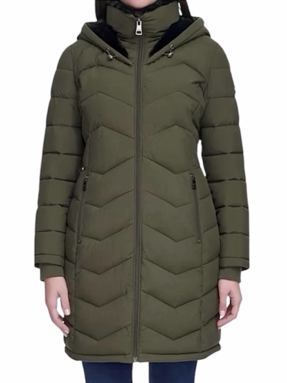 NEW Andrew Marc Women’s Oxblood Olive Faux Fur Parka Hooded Jacket/Coat, Size S